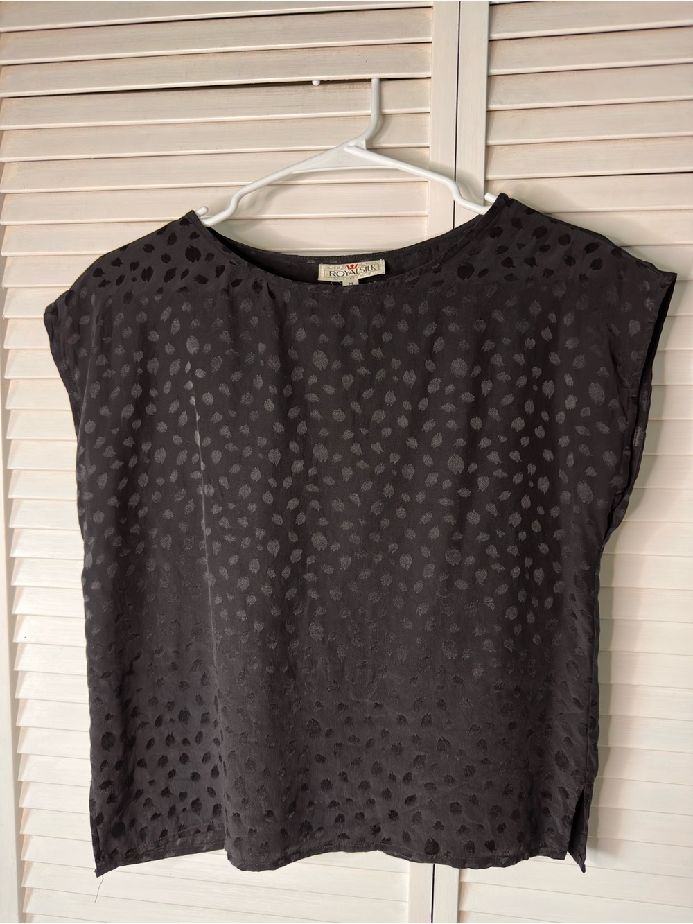 Vintage Royal Silk 100% Silk Jacquard Blouse Boxy Shell Top M 80s 90s